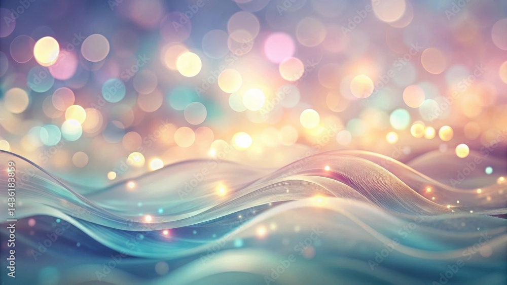 Poster serene pastel waves with glimmering lights, a dreamy abstract background for design projects