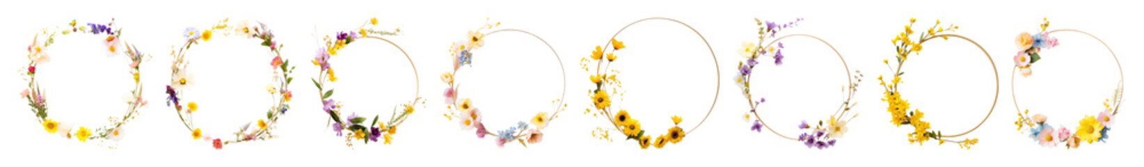 Obraz premium PNG Colorful floral wreaths collection, element set on transparent background
