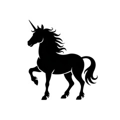 Unicorn silhouette standing on hind legs with flowing mane and tail design