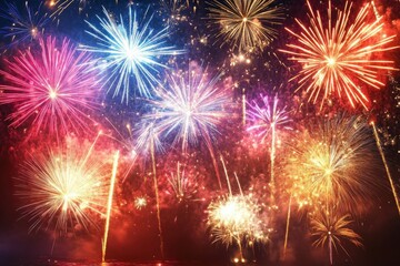 Naklejka premium Vibrant Fireworks Display Over Dark Night Sky Celebrating Occasion