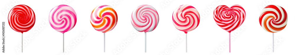 Poster png colorful swirl lollipops in row, element set on transparent background