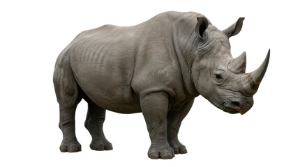 Obraz premium Majestic rhino stands tall its powerful form contrasted against a stark black backdrop