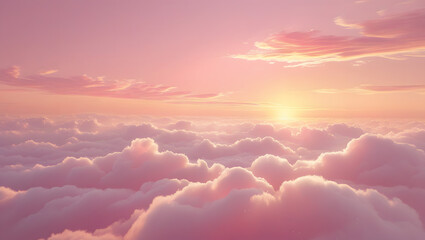 Bright sunlight pierced through the white clouds in the blue sky at sunset, painting the evening cloudscape with beautiful colors
