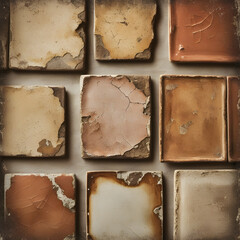 Textured Tiles: An up-close, intimate view of a collection of weathered tiles with rich textures, showcasing the beauty of age and the subtle variations in color and form.