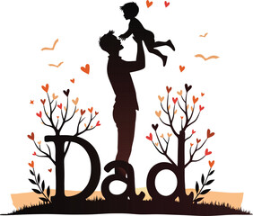 Heartwarming Dad and Child Silhouette, Father's Day Love Illustration