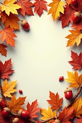 Autumnal design with oak tree branches and acorns, flat, seasonal , autumn