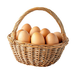 Collecting fresh eggs in a rustic basket kitchen food home isolated on transparent background