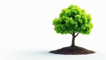 Newly sprouted tree, vibrant green foliage, pure white background, environment, background