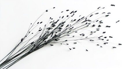 Dried dark flower stalks on white background