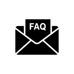 Black Filled Icon of a FAQ Envelope with Q Letter on Flap