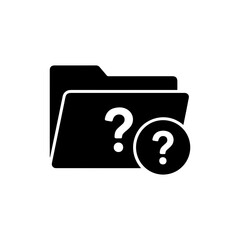 Black Filled Icon of a FAQ Folder Open with Question Symbol Inside Top