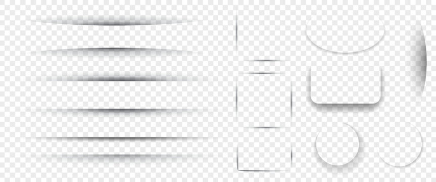 Realistiс vector shadows set  isolated on transparent background. Rectangle, square, circle, oval and other shapes of shadows for  design.