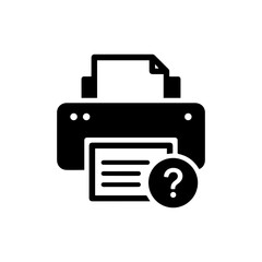 Black Filled Icon of FAQ Printer with Question Mark on Output Paper