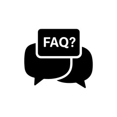 Black Filled Icon of FAQ Question Box Over Chat Bubble