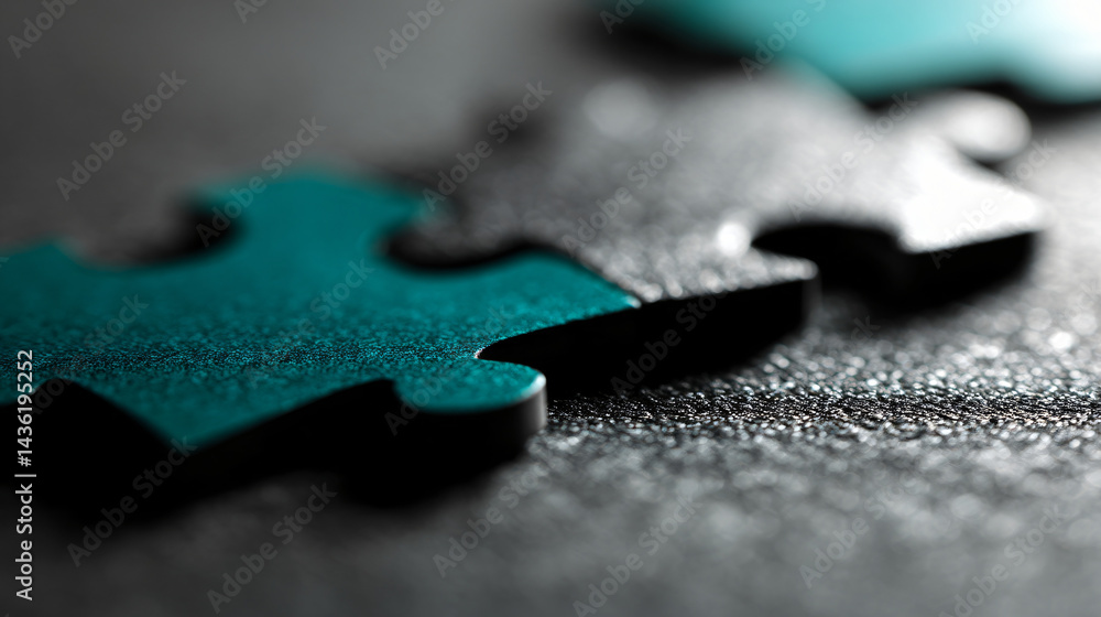 Poster minimalist puzzle pieces in teal and gray - symbolizing connection and teamwork