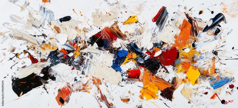 Poster abstract painting with an emphasis on the texture of paint and brush strokes. the colors include sha