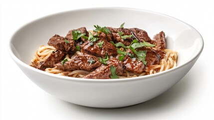 Fototapeta premium Delicious Beef Spaghetti in White Bowl Isolated on White Background