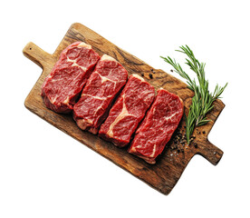 Sizzling beef steaks preparation kitchen food rustic isolated on transparent background