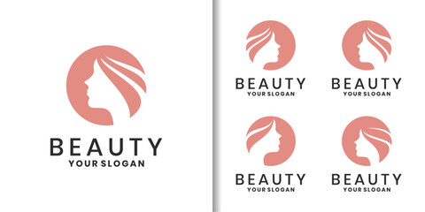Elegant beauty salon logo with female profile silhouette and hair
