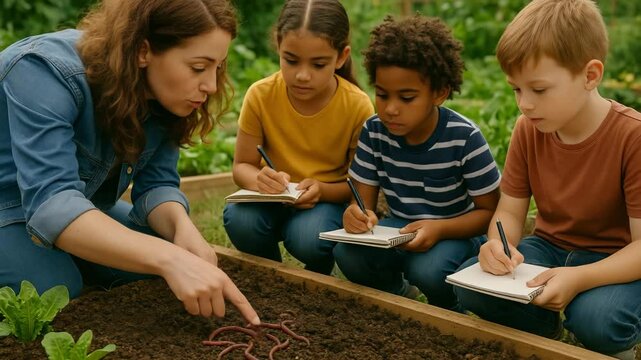 Gardening activity teaching kids about nature community garden education outdoor close-up