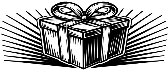 Black and yellow gift box 3D illustration with neon confetti, set in a dark, Black Friday backdrop. Neon lights enhance the high-quality details, perfect for promotions or celebration themes.