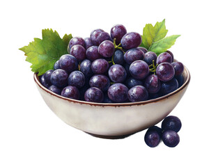 Fresh purple grapes in bowl kitchen food natural light isolated on transparent background