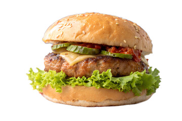 Burger with Delicious Patty Isolated on Transparent