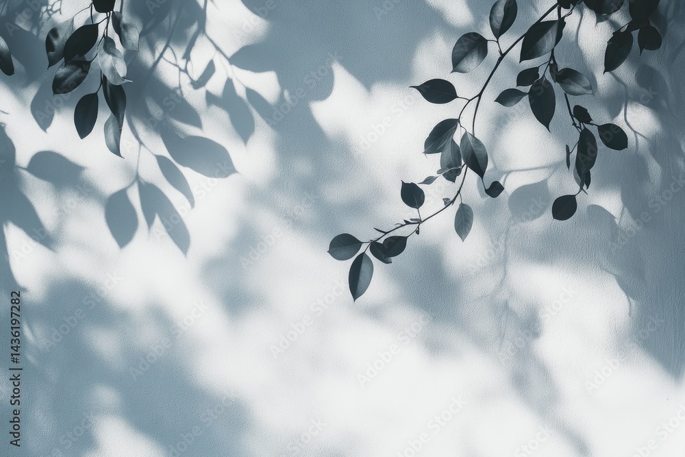 Poster soft leaf shadows on a light wall. delicate branches cast intricate patterns on a pale backdrop. gen