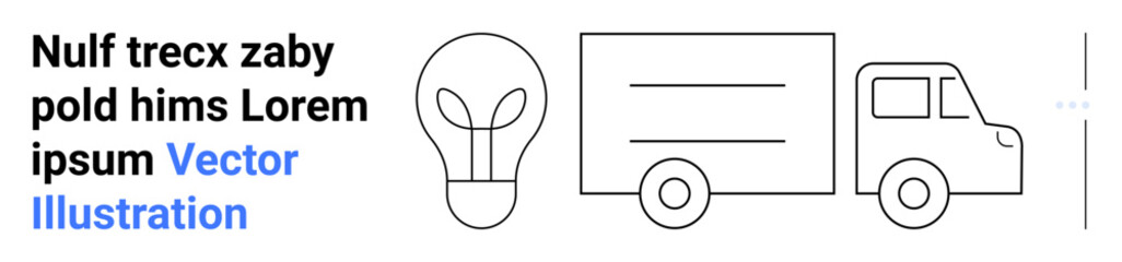Minimalist outlines of a lightbulb and delivery truck paired with placeholder text. Ideal for logistics, innovation, sustainability, efficiency, transportation, creativity, simple landing page