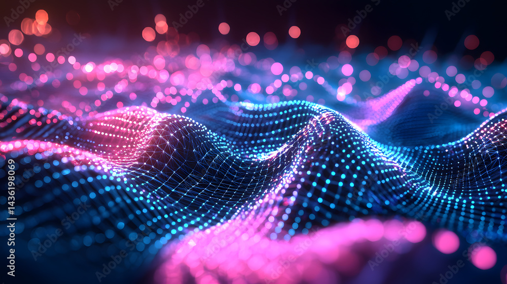 Poster dynamic wallpaper of quantum computing visuals digital landscape abstract data waves futuristic envi