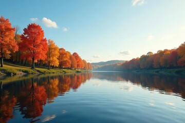Obraz premium Calm water reflecting trees, ripple patterns on surface, pond, reflection, background