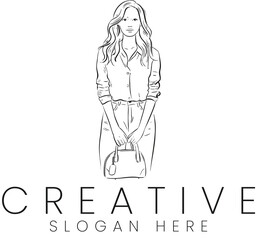 Elegant Woman Fashion Sketch Minimalist Design Stylish Handbag Graphic Illustration art girl line   