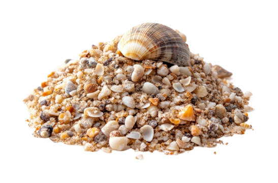 Collecting seashells and sand beach nature coastal area isolated on transparent background