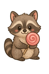 Raccoon holding a lollipop