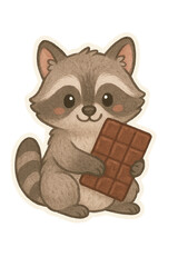 Raccoon holding a chocolate bar