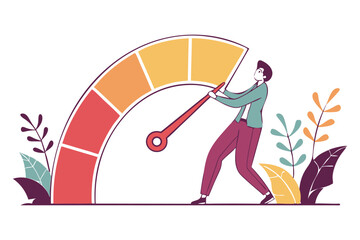 Fototapeta premium Businessman Pushing Performance Gauge for Skill and Improvement Concept