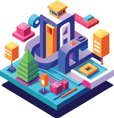 High-Quality 3D Isometric Illustration with Vibrant Colors and Modern Minimalistic Style



