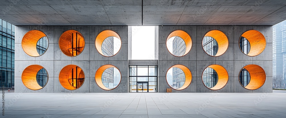 Poster modern concrete architecture with circular windows