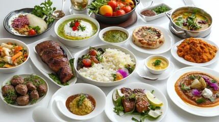 Authentic Middle Eastern Mezze Platter with Hummus, Baba Ghanoush, and Grilled Kebabs, Ready to Serve.