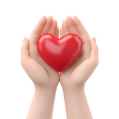 Obraz premium 3D Render of Two Hands Gently Holding a Red Heart Shape
