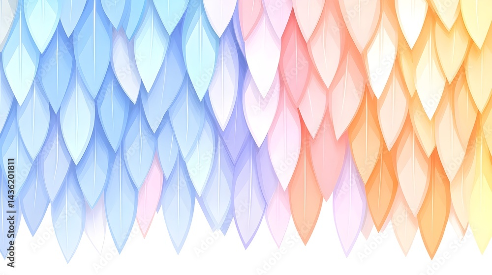 Poster pastel-colored overlapping leaf-shaped scales forming a gradient pattern