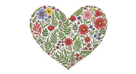 Heart shape made of colorful flowers and leaves for Valentine's Day