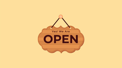 Vector Graphics Wooden OPEN Board. Shop Opened Sign