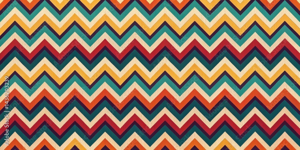 Poster Retro Zigzag Pattern with Textured Stripes and Vintage Color Palette for Design Projects