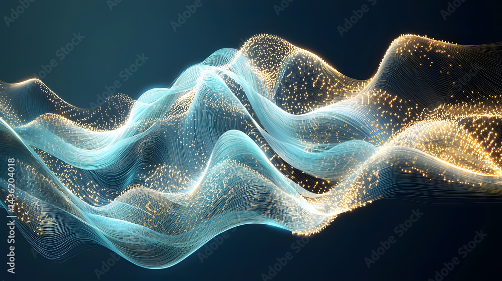 Poster dynamic waves of sustainable tech wallpaper visualizing green digital systems in a futuristic enviro