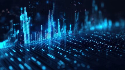 Futuristic digital cityscape with glowing blue lights and data streams, concept of smart cities and digital transformation