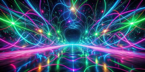 Obraz premium Abstract Neon Light Trails Illuminating a Reflective Surface, Creating a Vibrant and Energetic Composition
