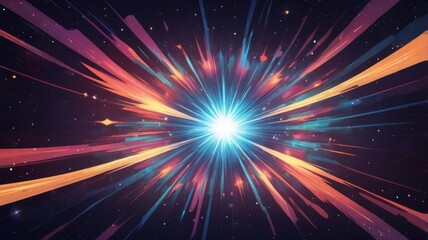 A vibrant and cosmic explosion resembling a supernova, filled with colorful rays of light and stars, illuminating the surrounding space, generate AI