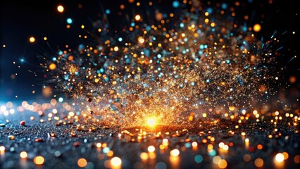 Fototapeta premium A radiant explosion of glittering particles, a mesmerizing display of vibrant colors and shimmering lights, perfect for celebratory backgrounds or festive designs.