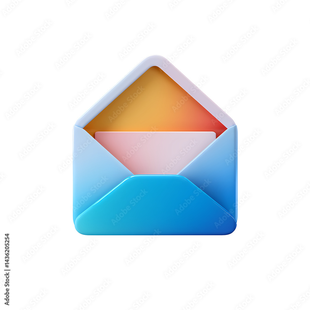 Poster 3d render of a colorful open envelope with a message inside